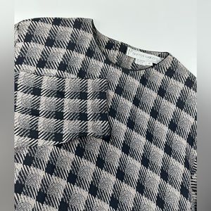 Norma Walters Vintage Biege/Black Check Sz 10 Blouse Long Sleeve S8
